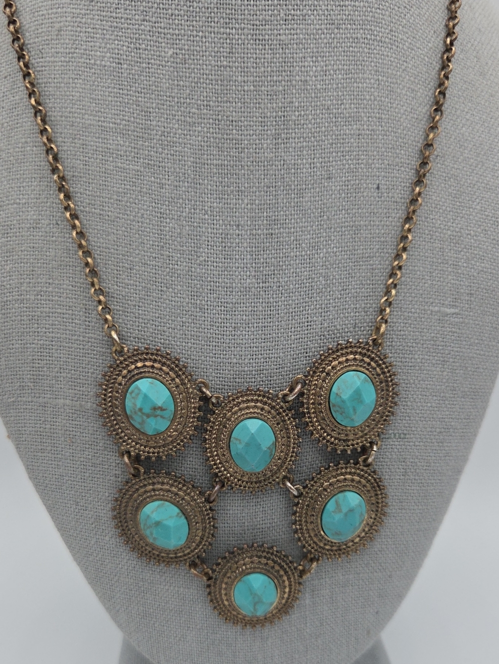 5 for $25! Lucky Brand Turquoise Color Stone Filigree Statement Necklace